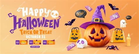 Halloween Sale Promotion Poster Template With Halloween Pumpkins