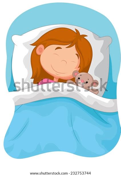 Cartoon Girl Sleeping Stuffed Bear Stock Vector Royalty Free