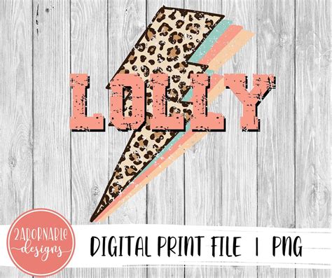 Lolly Lightning Bolt Sublimation Design Png File For Sublimation Print Transfer Lolly Leopard