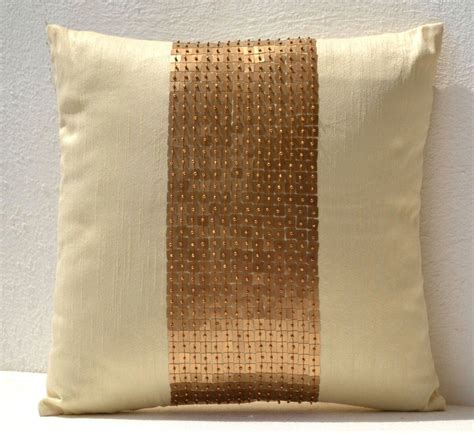 Gold pillow - Cream silk Pillow - Silk cushion - Gold cushion - 16x16 ...