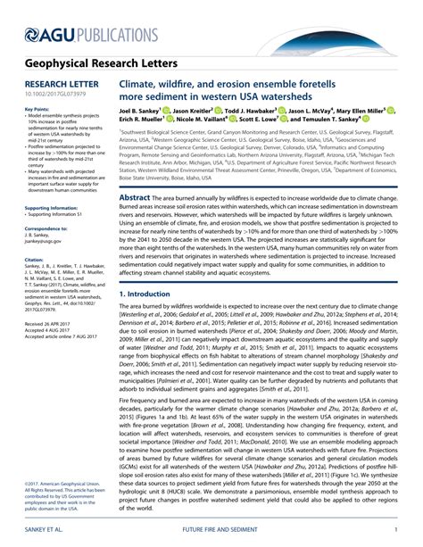 Pdf Climate Wildfire And Erosion Ensemble Foretells More Sediment