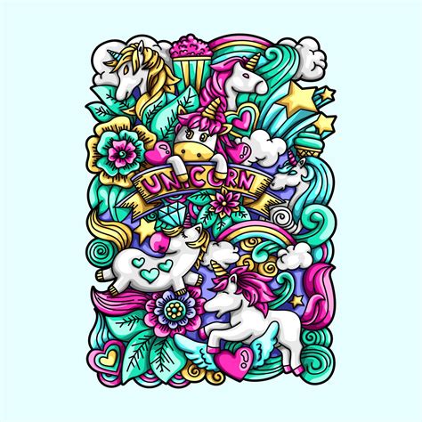 Cute Unicorn Doodle Vector Elements Design Illustration 13187476 Vector