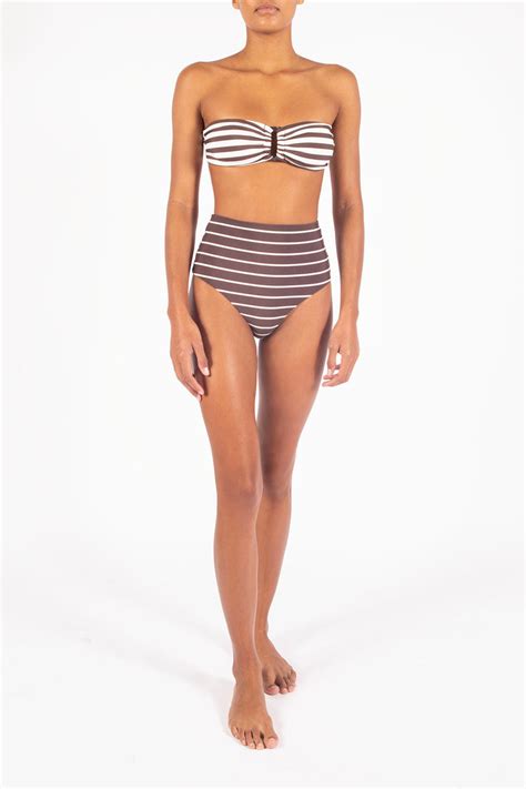 Tortoise Bandeau Bikini Top In Espresso Even Stripes Anemos