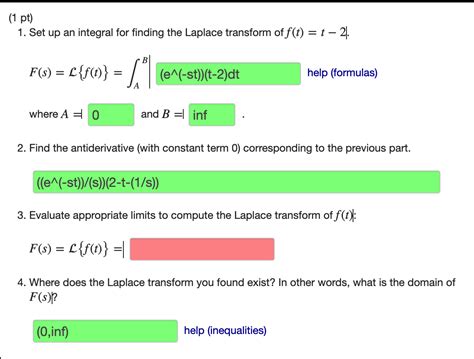 Solved 1 Pt 1 Set Up An Integral For Finding The Laplace Chegg