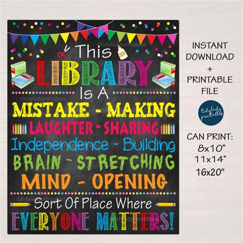 School Library Classroom Printable Poster Librarian Decor Technology