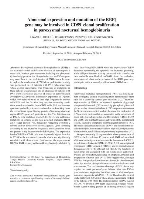 Pdf Abnormal Expression And Mutation Of The Rbpj Gene May Be Involved