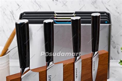 Набор из 4-х кухонных ножей Simple из дамасской стали на деревянной ...