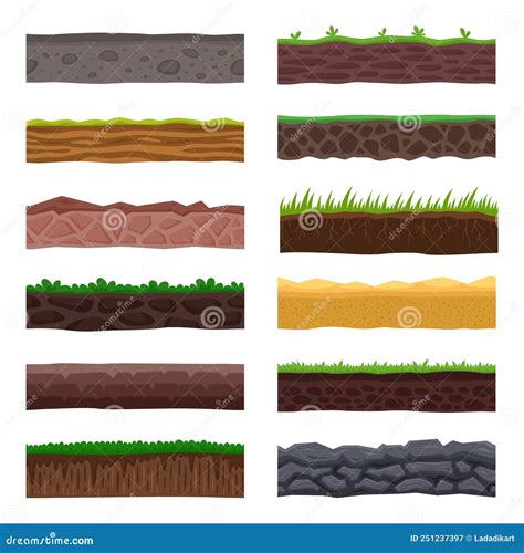 Textures Of Dry Soil And Ground With Buried Skulls Cartoon Vector