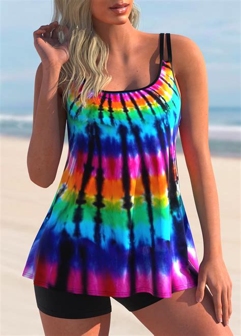 ROTITA Rainbow Tie Dye Print Wide Strap Tankini Set Rotita USD