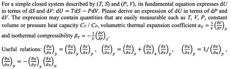 SOLVED For A Simple Closed System Described By T S And P V Its