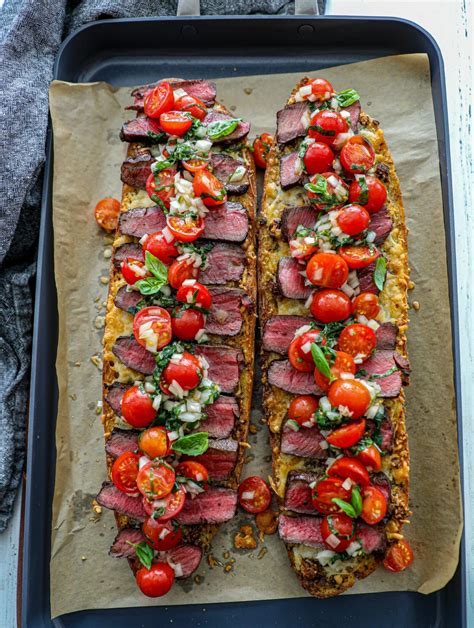 Cheesy Garlic Bread With Steak Bruschetta Bonappeteach