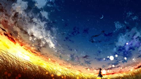 Sunset, Sky, Anime, Scenery, 4K, #6.1035 Wallpaper