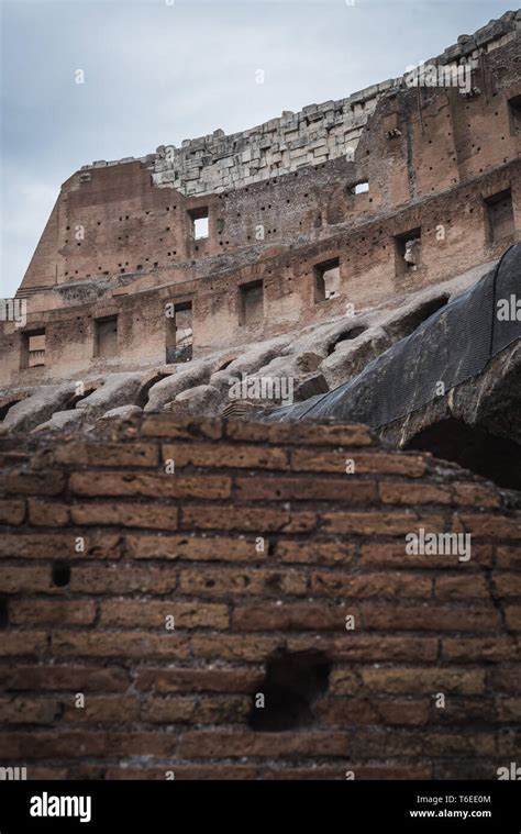 Ancient Stones Of The Interior Of The Colosseum In Rome Italy Stock