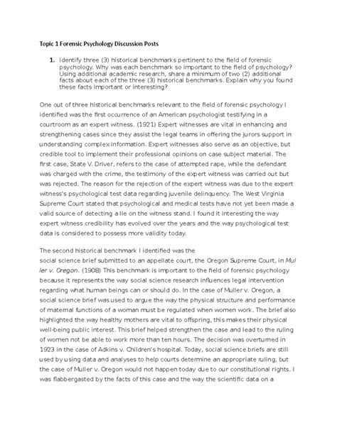 Topic 1 Forensic Psychology Discussion Posts - Identify three (3