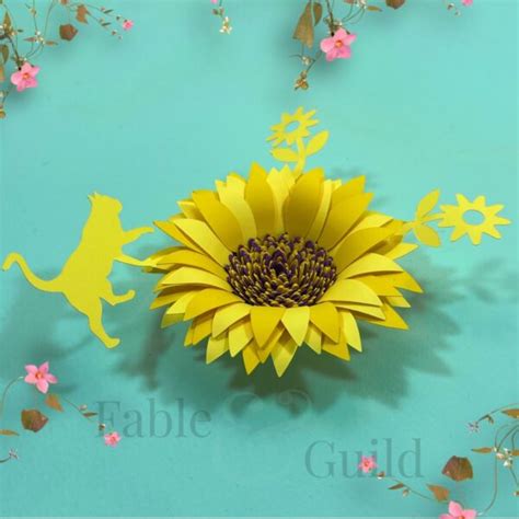 Best 3D Cat Love Sunflower Template SVG Files - Fable & Guild