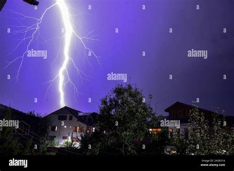 Lightning Strikes During A Thunderstorm In Srinagar Kashmir Stock