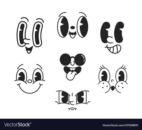 Lively Black And White Cartoon Comic Style Faces Vector Image