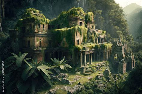 Inca City Ruins In Mountains Old Stone Temples And Houses In Jungle