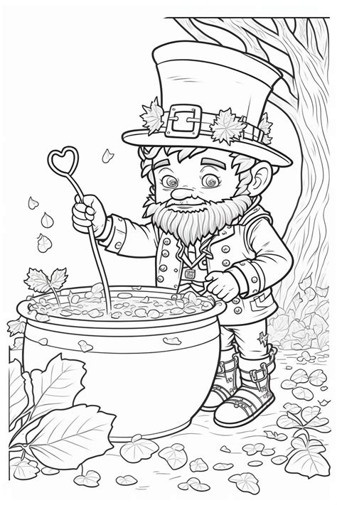 Patrick S Day Coloring Leprechaun Discovering A Pot Of Gold Coloring