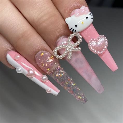 Hello Kitty Nails, Pink Hello Kitty, Cat Nails, Sweet 16, Acrylic Nails ...