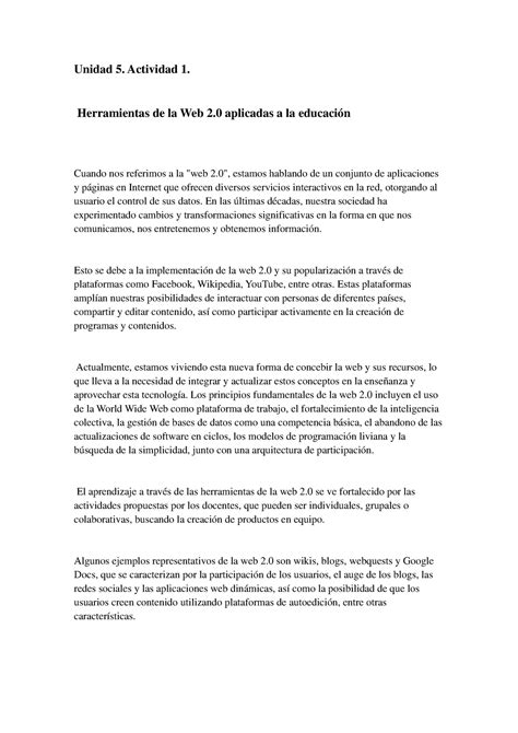 Unidad 5 Actividad 1 Herramientas De La Web 2 0 Aplicadas A La