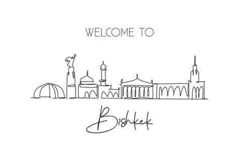 Premium Vector | One continuous line drawing of bishkek city skyline ...