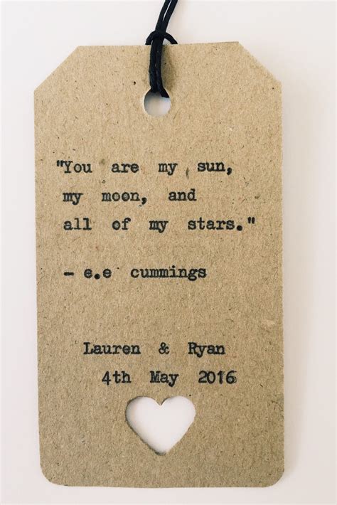 Custom Bookmark Wedding Favours Set Of 10 Hand Typed Love