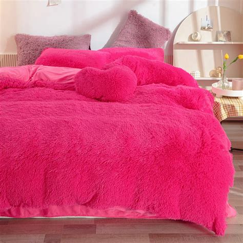 Luxury Ultra Soft 4 Pieces Plush Shaggy Duvet Cover Fluffy Comforter Cover Set Fuzzy Faux Fur