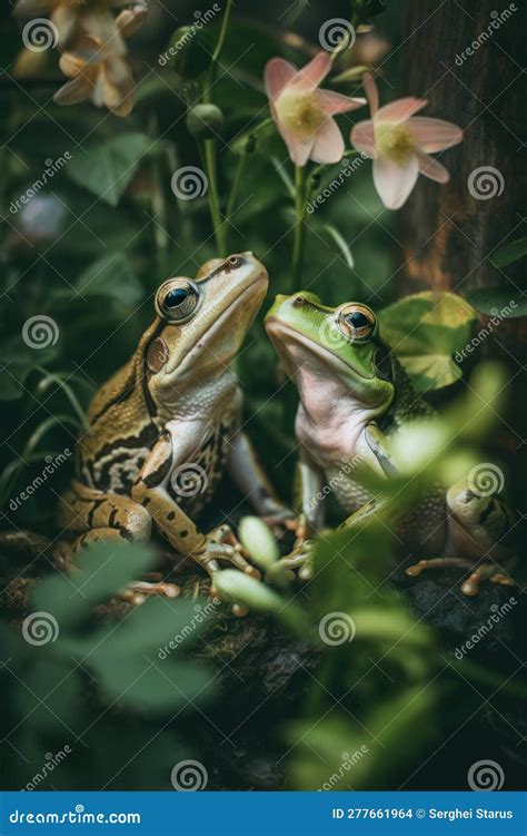 A Couple Of Frogs Sitting Next To Each Other Generative AI Image