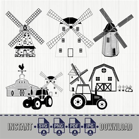 Windmill Svg Wind Mill Svg Farmhouse Svg Farm Animal Dutch Windmill