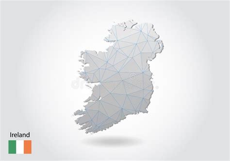 Ireland Map Design With D Style Blue Ireland Map And National Flag