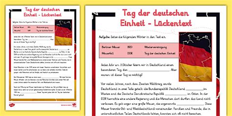 Tag Der Deutschen Einheit L Ckentext Arbeitsblatt