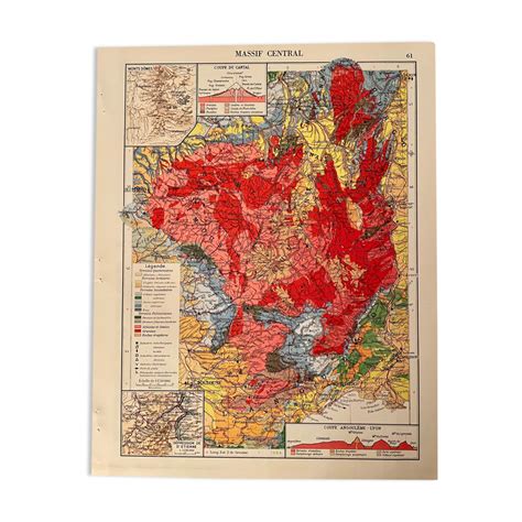 Ancienne Carte Du Massif Central De 1945 Selency