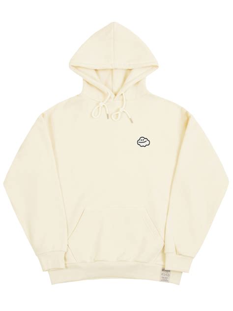 MUSINSA GRAVER UNISEX Cloud Smile Embroidery Hooded Sweatshirt Cream