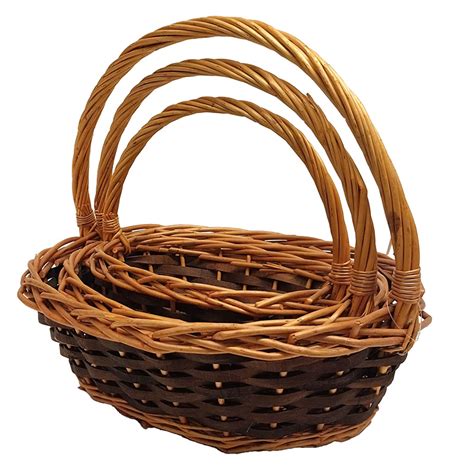 Brown Oval Willow Baskets Set3 Vegmoaccessories