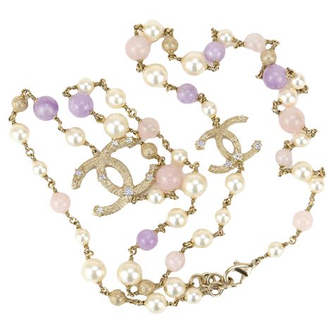 Chanel Cc Crystal Pearl Star Necklace With Purple And Pink Gripoix For