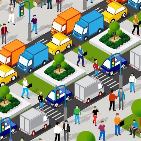 Premium Vector Isometric Street People Crossroads 3d Illustration Of A City