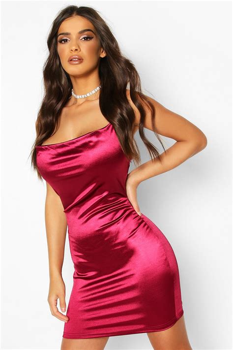 Satin Cowl Front Bodycon Dress Bodycon Dress Red Bodycon Dress Sexy