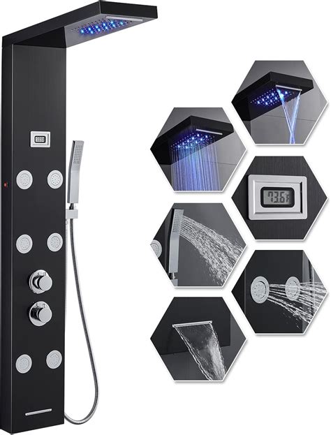 POPFLY 6 Function Shower Panel Tower System LED Waterfall Rain Shower