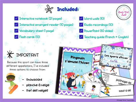 French Winter Sports Emergent Readers Vocabulary Interactive Notebook