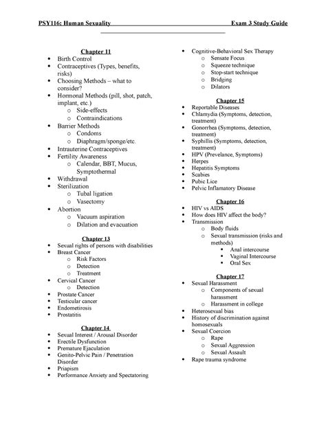 Human Sexuality Study Guide Exam 3 Psy116 Human Sexuality Exam 3