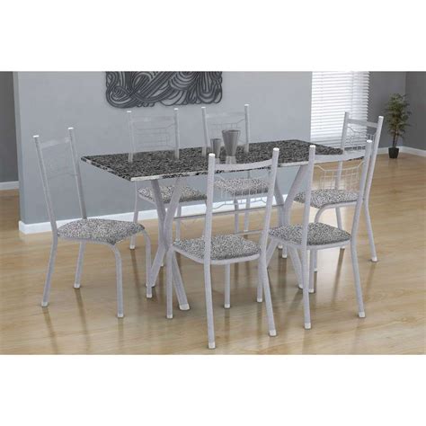 Conjunto De Mesa Miame Cm Cadeiras Lisboa Branco E Vegetale