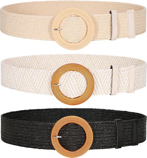 Pack Women Straw Woven Elastic Belts Wide Stretch Raffia Waist Belt