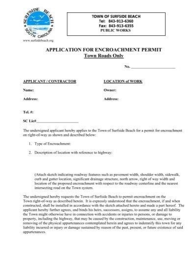 Application For Encroachment Permit Surfside Beach