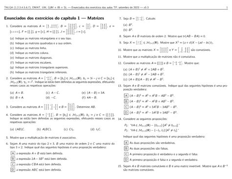 Enunciados Ex1 Enunciados Dos Exerc Cios Do Cap Tulo 1 Matrizes