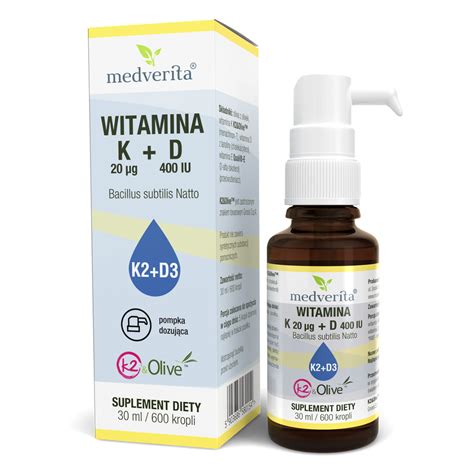 K2 D3 witamina K MK 7 K2 Olive 20 µg D 400 IU krople 30 ml