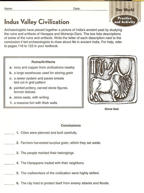 Indus Valley Civilization Worksheet