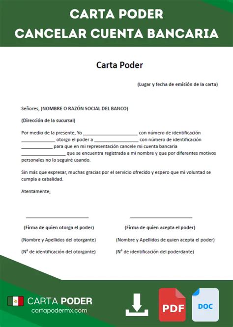 Carta Poder Para Cancelar Cuenta Bancaria