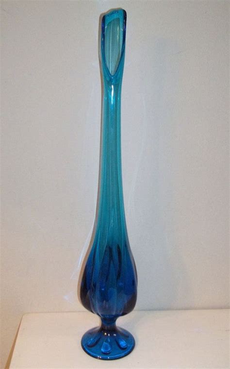 Viking Glass Blue Vintage 23 Mid Century Modern Bluenique Swung Vase Viking Glass Glass