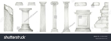 Watercolor Antique Column Corinthian Ionic Doric Stock Illustration